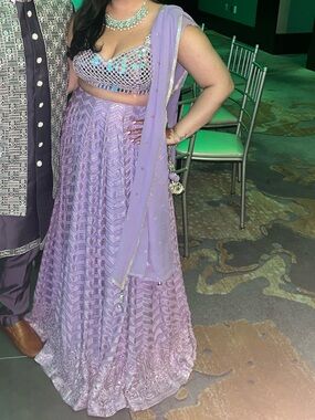 Lehenga - lilac light purple lehenga mirror and beaded top with skirt NEW